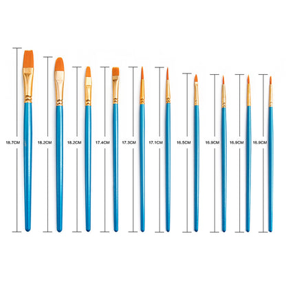 20101510 10Pcs/Set Wood Handle Paint Brushes Acrylic Oil Watercolor Painting Artist Nylon Hair Brushes Kit