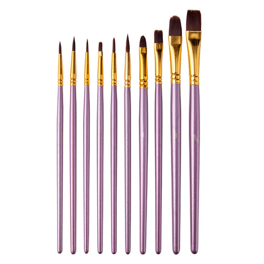 20101510 10Pcs/Set Wood Handle Paint Brushes Acrylic Oil Watercolor Painting Artist Nylon Hair Brushes Kit