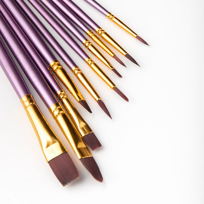 20101510 10Pcs/Set Wood Handle Paint Brushes Acrylic Oil Watercolor Painting Artist Nylon Hair Brushes Kit