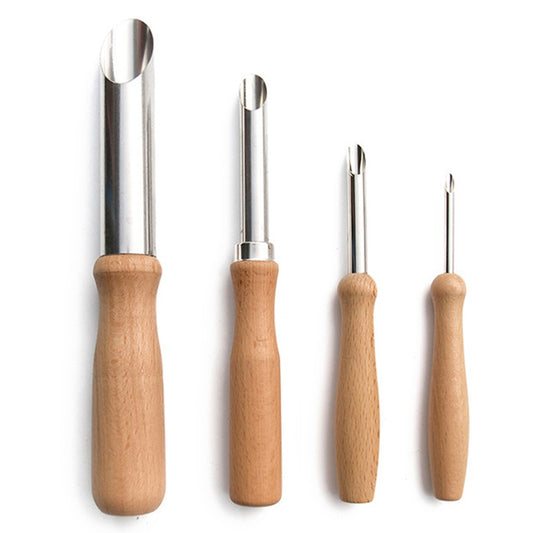 211904 4Pcs Wooden Handle Stainless Steel Circular Clay Hole Cutters for Pottery and Sculpture