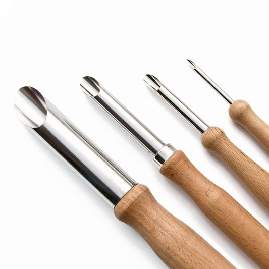 211904 4Pcs Wooden Handle Stainless Steel Circular Clay Hole Cutters for Pottery and Sculpture
