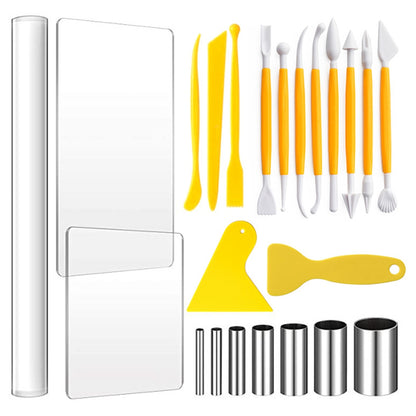 21041223 23Pcs for Home/School Ceramic Clay DIY Carving Tools Set Stainless Steel Cutter Molds Carving Knives Acrylic Sheet Scrapers