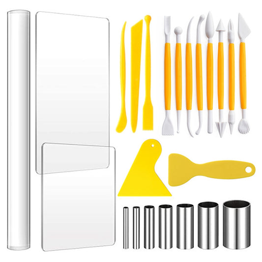 21041223 23Pcs for Home/School Ceramic Clay DIY Carving Tools Set Stainless Steel Cutter Molds Carving Knives Acrylic Sheet Scrapers