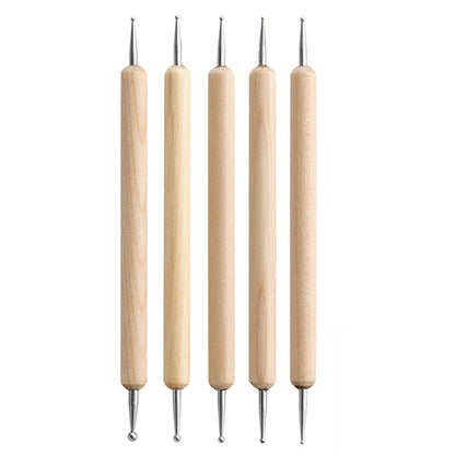 2112905 5Pcs Double-ended Ball Styluses with Wooden Handle for Embossing Pattern Clay Sculpting Wax Polymer Dotting Tool