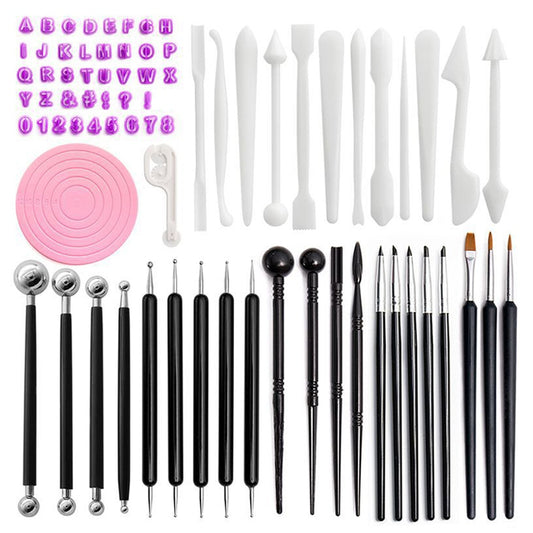 21042075 75Pcs Pottery Sculpting Modeling Tools Set Number Letter Stencils Clay Turntable Carving Embossing Tools Kit