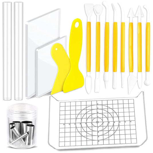 22062123 22Pcs Pottery Sculpting Modeling Tools Set Acrylic Sheet Clay Roller Scraper Cutting Mold Clay Carving Tools Kit