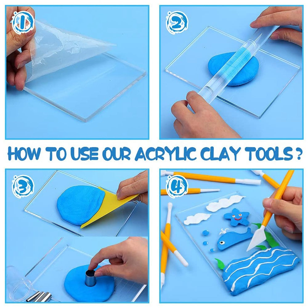 22062123 22Pcs Pottery Sculpting Modeling Tools Set Acrylic Sheet Clay Roller Scraper Cutting Mold Clay Carving Tools Kit