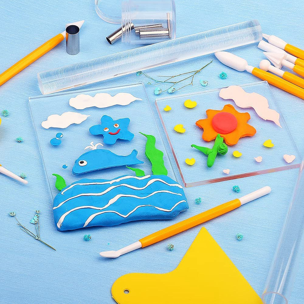 22062123 22Pcs Pottery Sculpting Modeling Tools Set Acrylic Sheet Clay Roller Scraper Cutting Mold Clay Carving Tools Kit