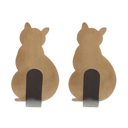 2Pcs Bathroom Storage Holder Cat Pattern Stainless Steel Kitchen Hanger Self-adhesive Hooks Towel Racks Door Clothes Wall Hanger