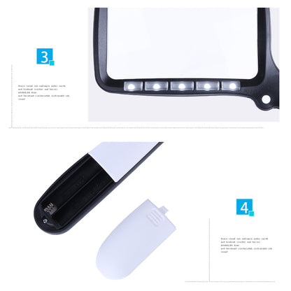 10863 2X Handheld Foldable Reading Magnifying Glass Rectangle Magnifier Loupe with LED Light