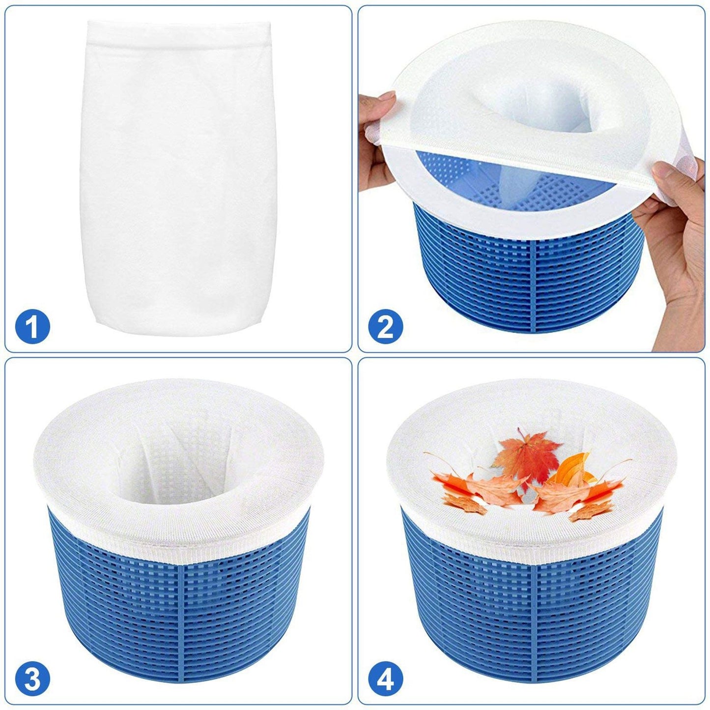 20Pcs Nylon Elastic Pool Basket Skimmer Mesh Pouch Swimming Pool Garbage Filter Socks
