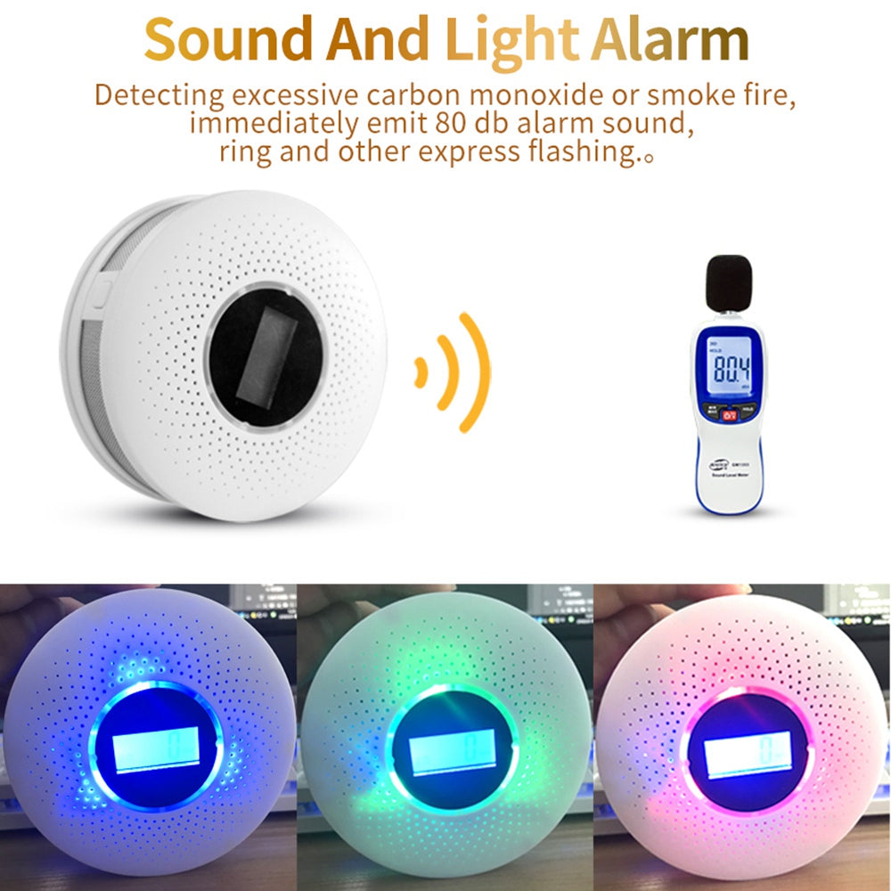 ACJ512COM Compound Type CO Gas Monitor Alarm Carbon Monoxide Smoke Detector for Home Hotel Bedroom KTV Office (English Version)