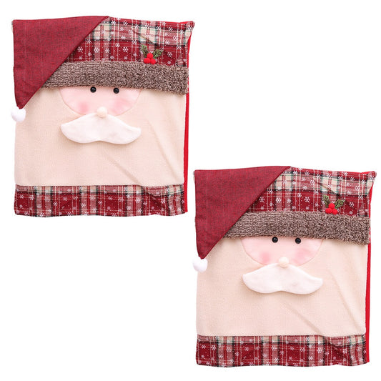 2Pcs / Set Christmas Seat Cover Santa Claus Snowman Dinner Chair Back Decor Cover for Hotel Restaurant