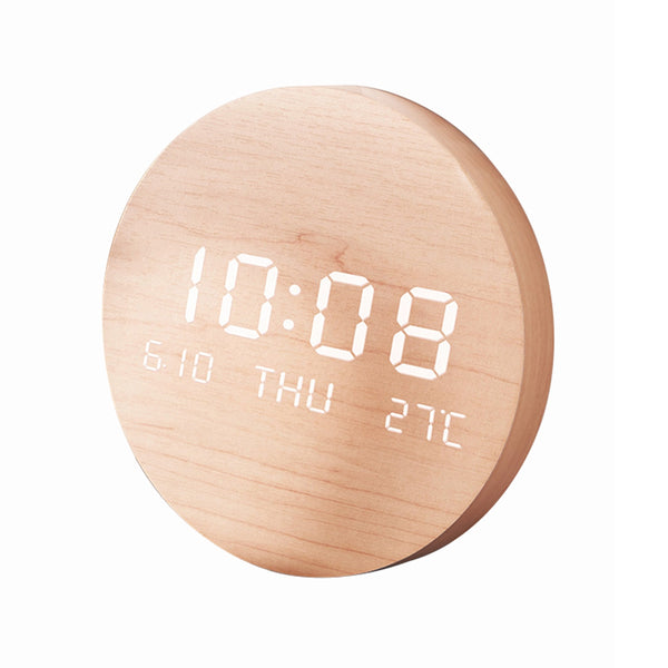 S201 Creative Wooden LED Alarm Clock Temperature Display Wall-Mounted Alarm Clock Large Digital Silent Bedside Clock (Built-in 8000mAh Battery)
