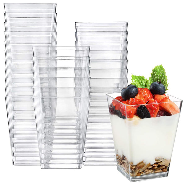 50Pcs 150ml Disposable Square Mousse Cup Dessert Baking Cake Container Tableware for Party Decoration (BPA-free, Not FDA Certificate)