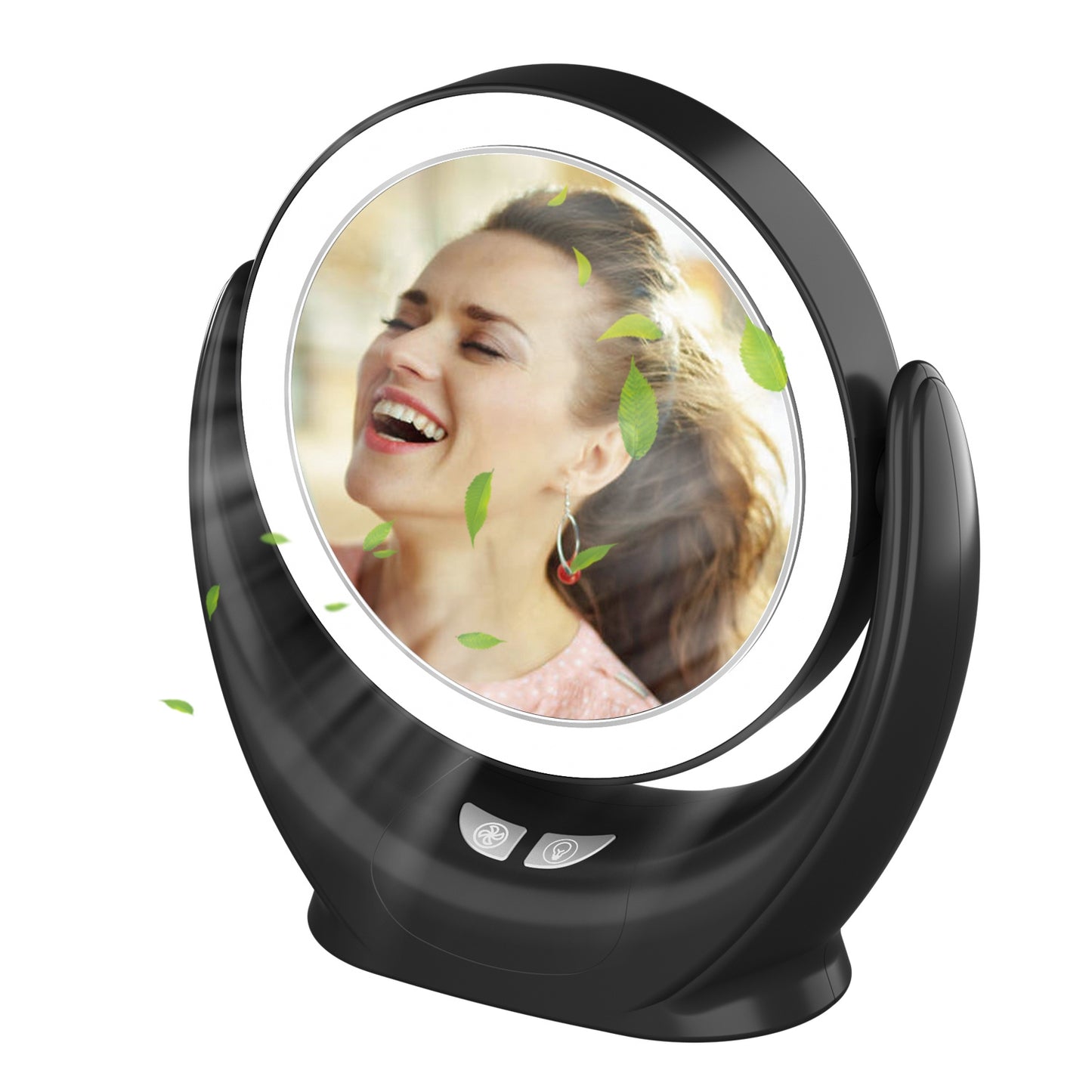 Multifunction Desktop Makeup Mirror with Dimmable LED Fill Light and Fan (No Battery)