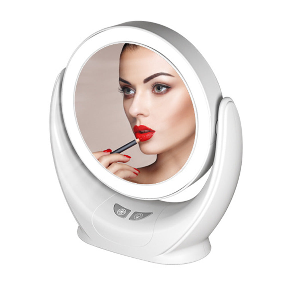 Multifunction Desktop Makeup Mirror with Dimmable LED Fill Light and Fan (No Battery)