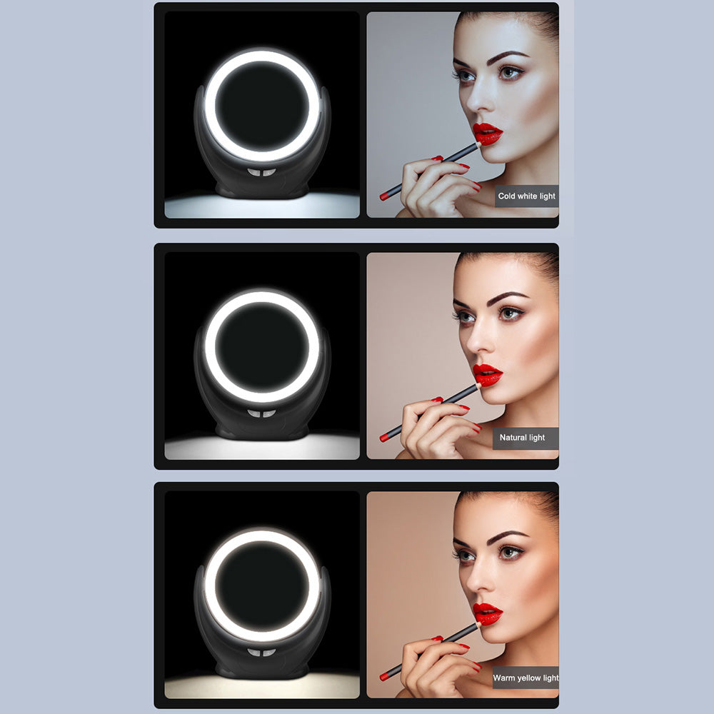 Multifunction Desktop Makeup Mirror with Dimmable LED Fill Light and Fan (No Battery)