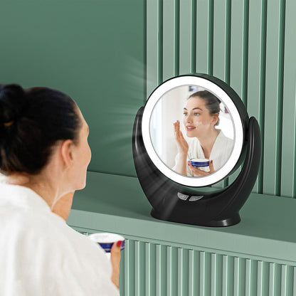 Multifunction Desktop Makeup Mirror with Dimmable LED Fill Light and Fan (No Battery)