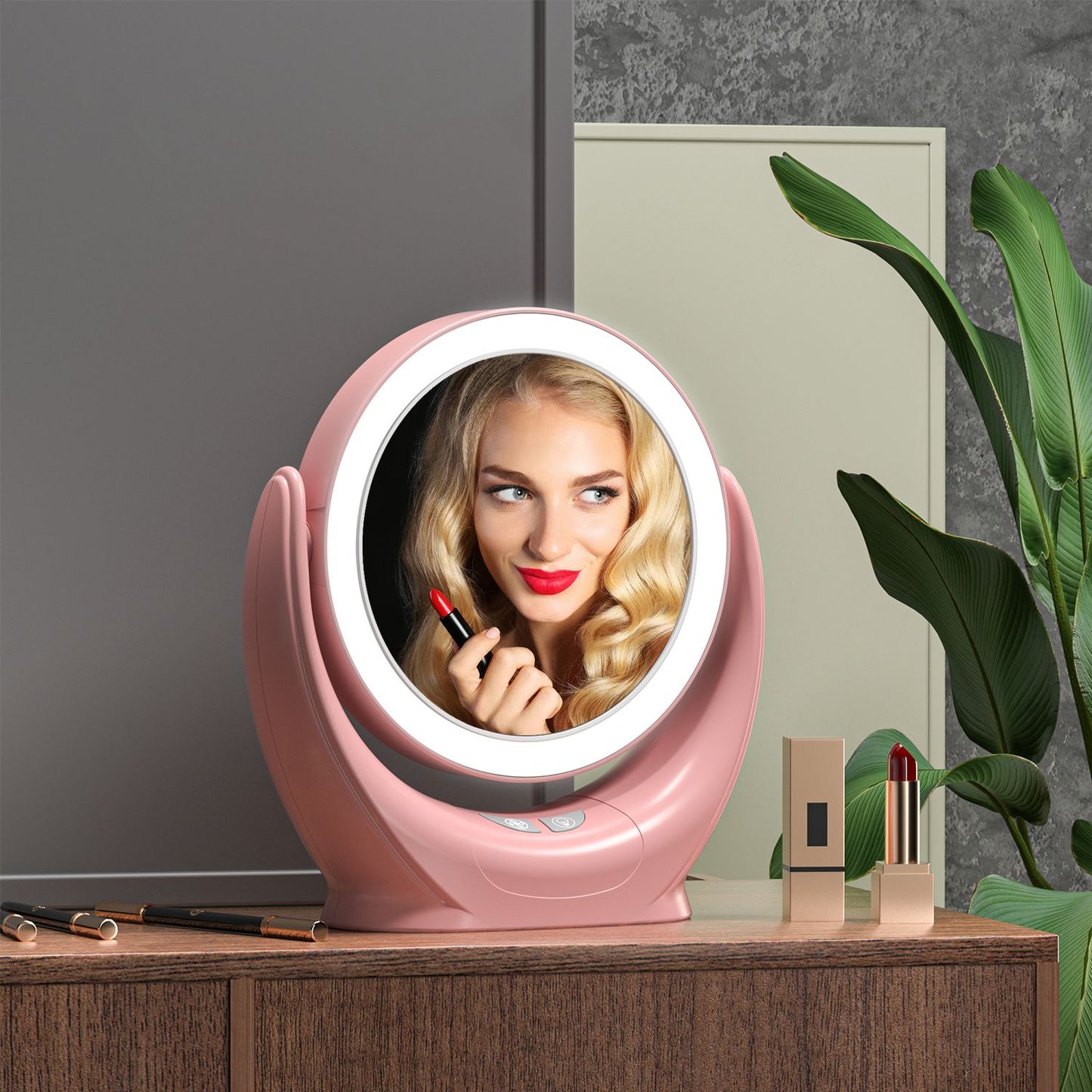 Multifunction Desktop Makeup Mirror with Dimmable LED Fill Light and Fan (No Battery)