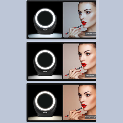Multifunction Desktop Makeup Mirror with Dimmable LED Fill Light and Fan (No Battery)