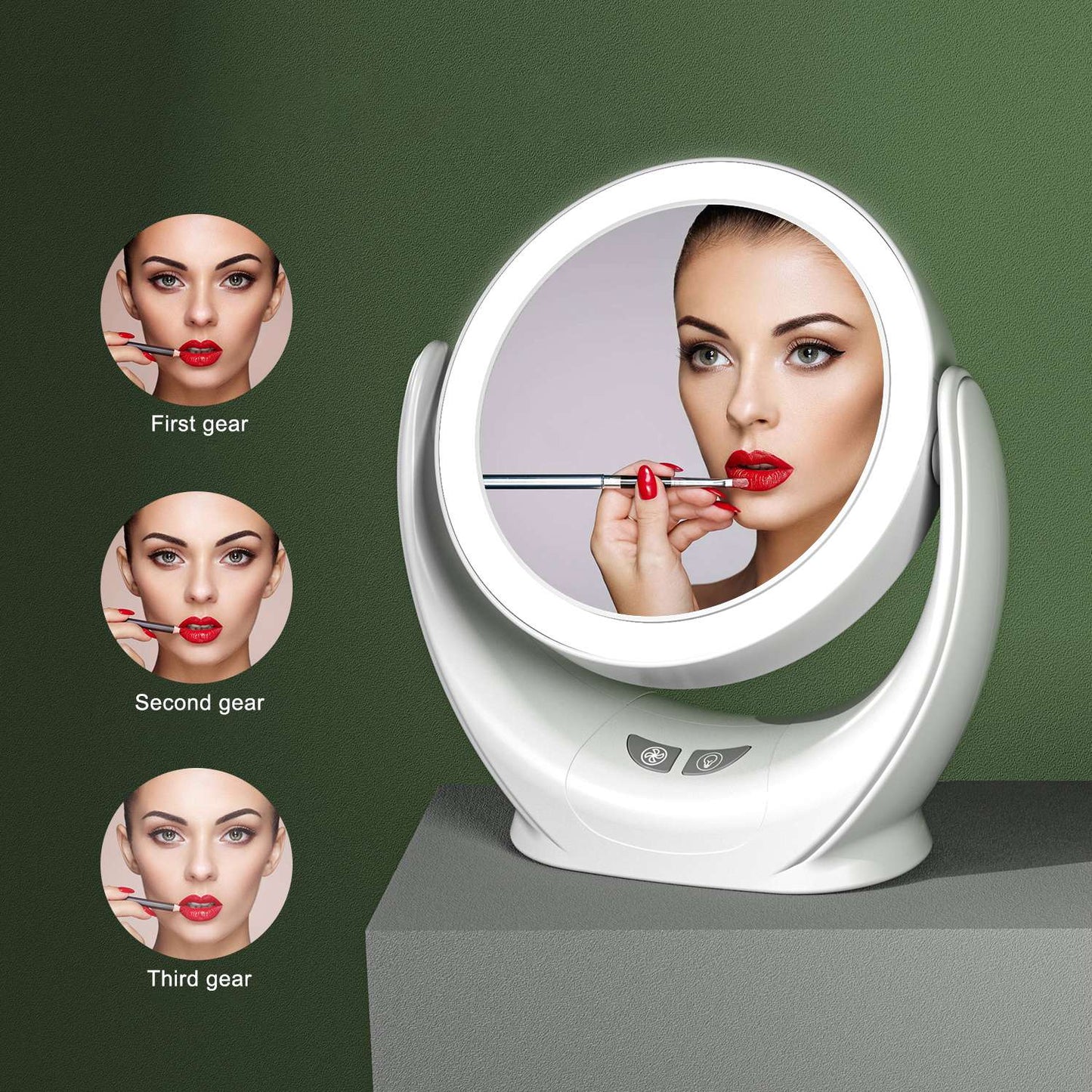 Multifunction Desktop Makeup Mirror with Dimmable LED Fill Light and Fan (No Battery)