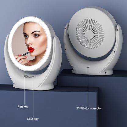 Multifunction Desktop Makeup Mirror with Dimmable LED Fill Light and Fan (No Battery)