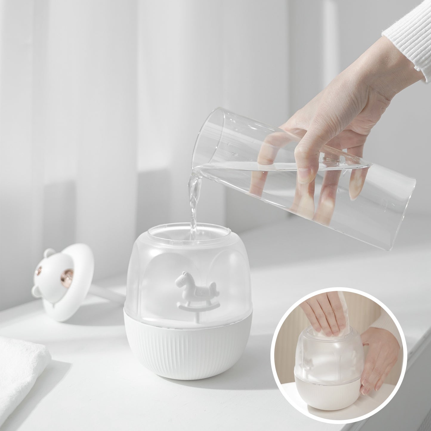 MJ010 Carousel Music Box Humidifier Rechargeable Mute Home Mist Diffuser with Night Light
