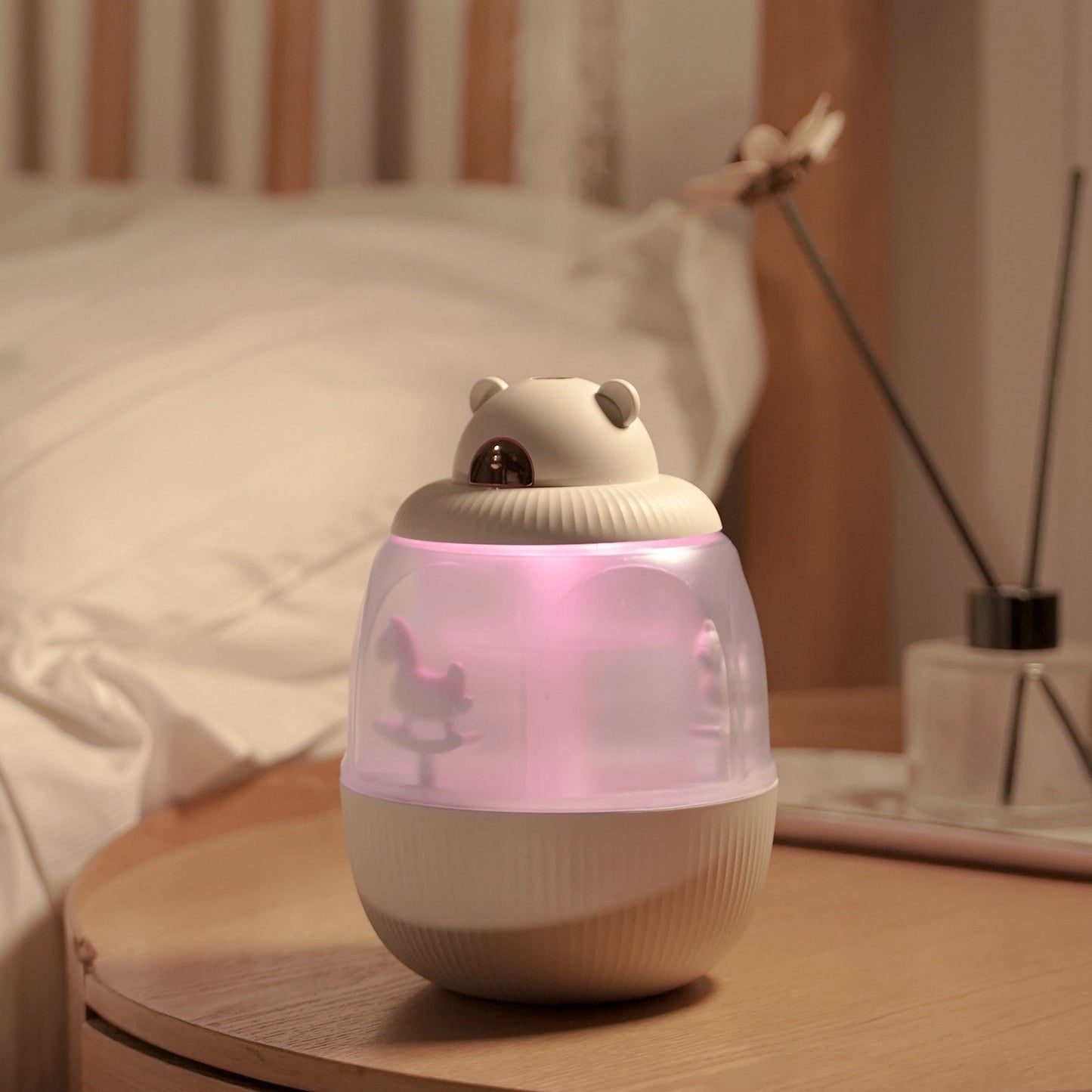 MJ010 Carousel Music Box Humidifier Rechargeable Mute Home Mist Diffuser with Night Light