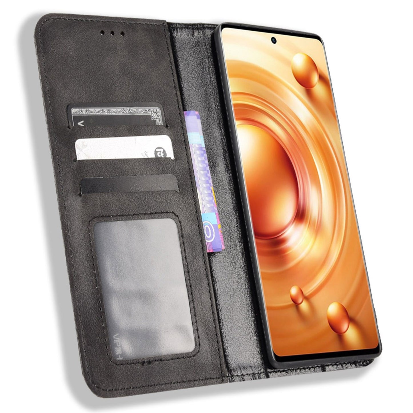 Retro Texture Anti-scratch Phone Case for vivo X80 Pro 5G, PU Leather Stand Wallet Magnetic Absorption Protective Cover