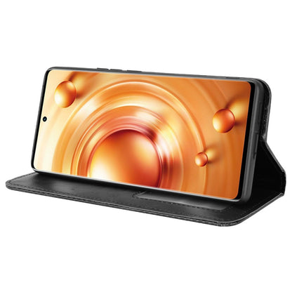 Retro Texture Anti-scratch Phone Case for vivo X80 Pro 5G, PU Leather Stand Wallet Magnetic Absorption Protective Cover
