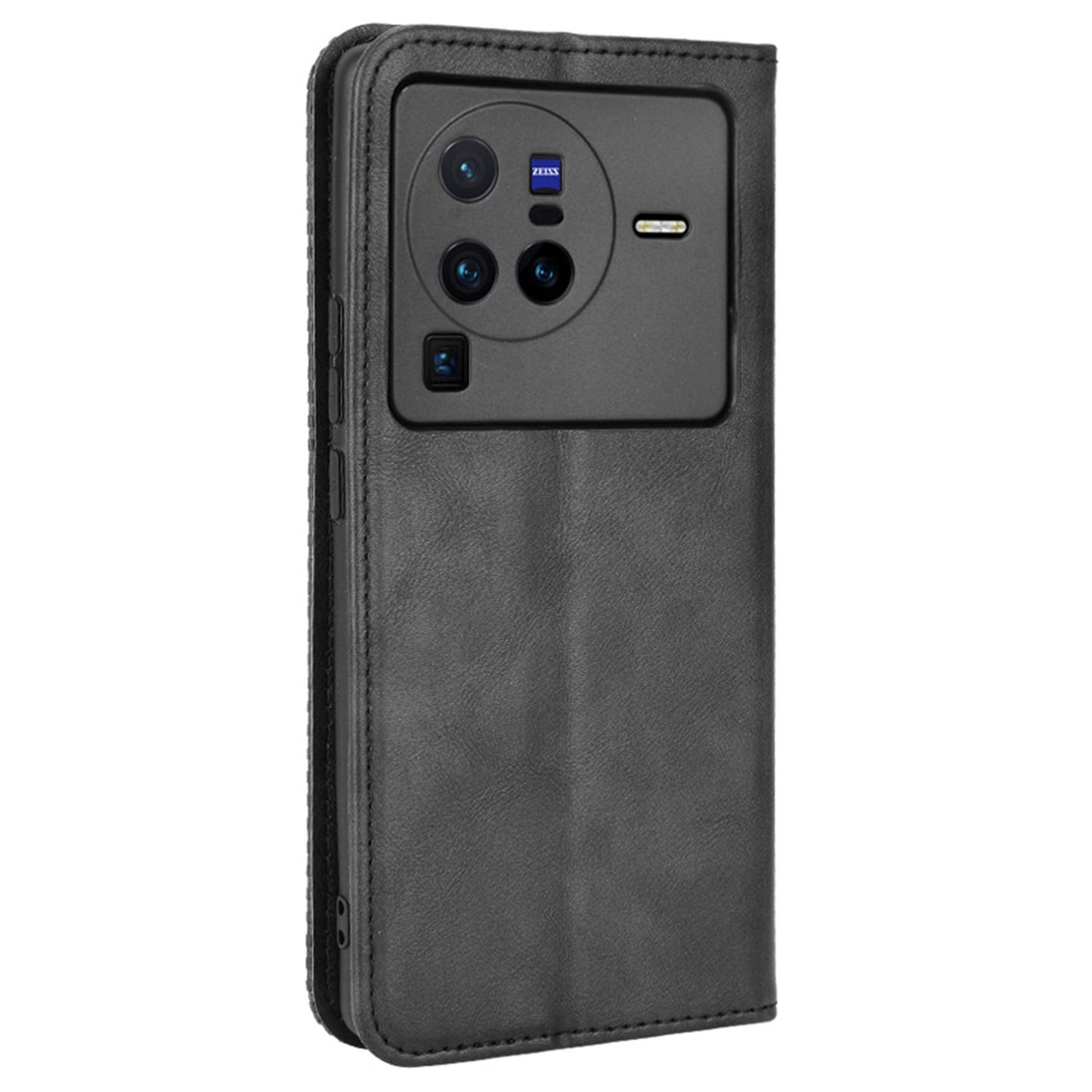 Retro Texture Anti-scratch Phone Case for vivo X80 Pro 5G, PU Leather Stand Wallet Magnetic Absorption Protective Cover