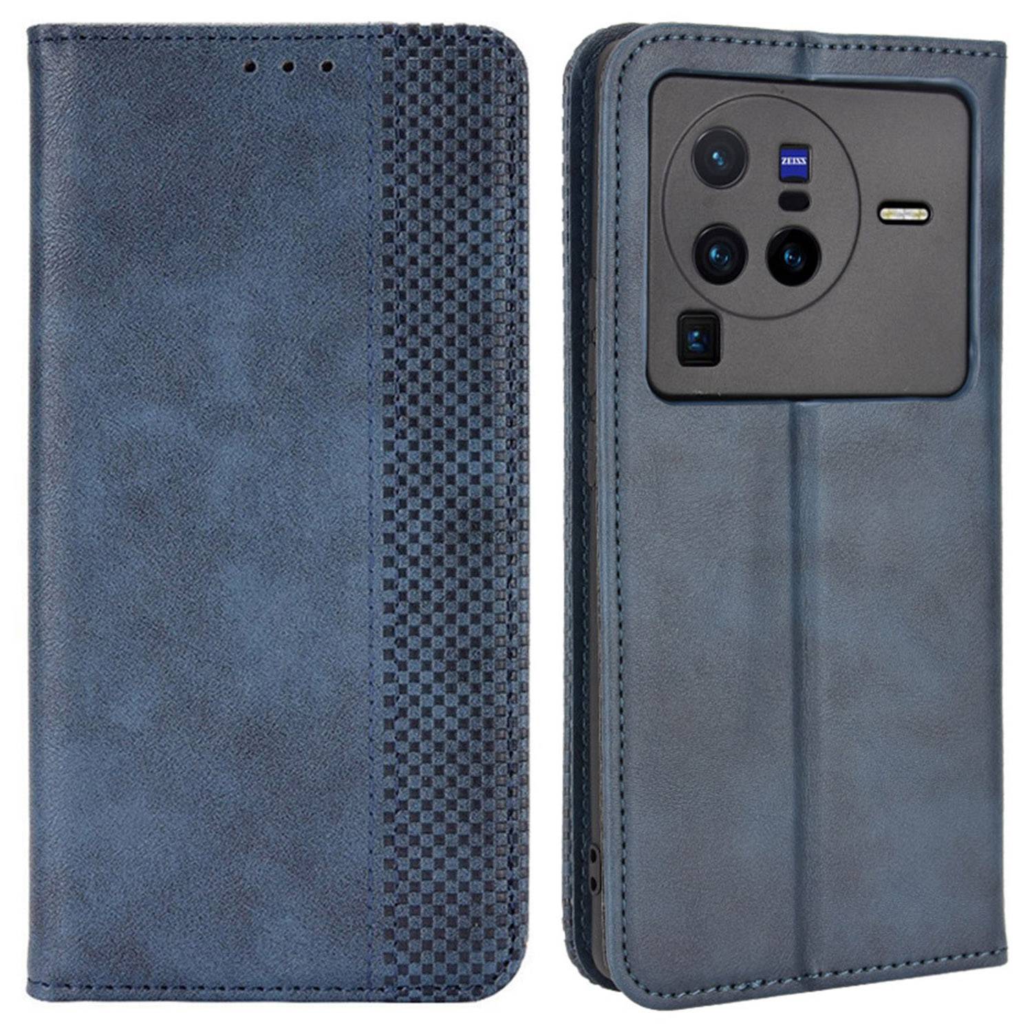 Retro Texture Anti-scratch Phone Case for vivo X80 Pro 5G, PU Leather Stand Wallet Magnetic Absorption Protective Cover