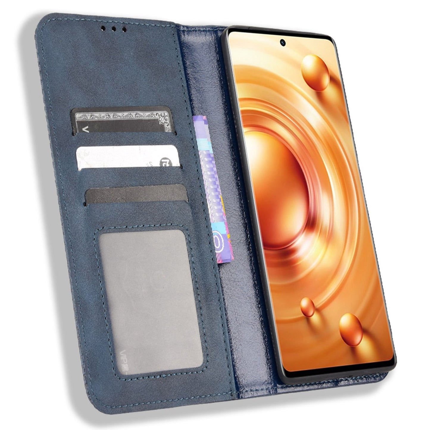 Retro Texture Anti-scratch Phone Case for vivo X80 Pro 5G, PU Leather Stand Wallet Magnetic Absorption Protective Cover