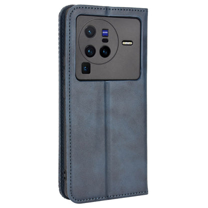 Retro Texture Anti-scratch Phone Case for vivo X80 Pro 5G, PU Leather Stand Wallet Magnetic Absorption Protective Cover
