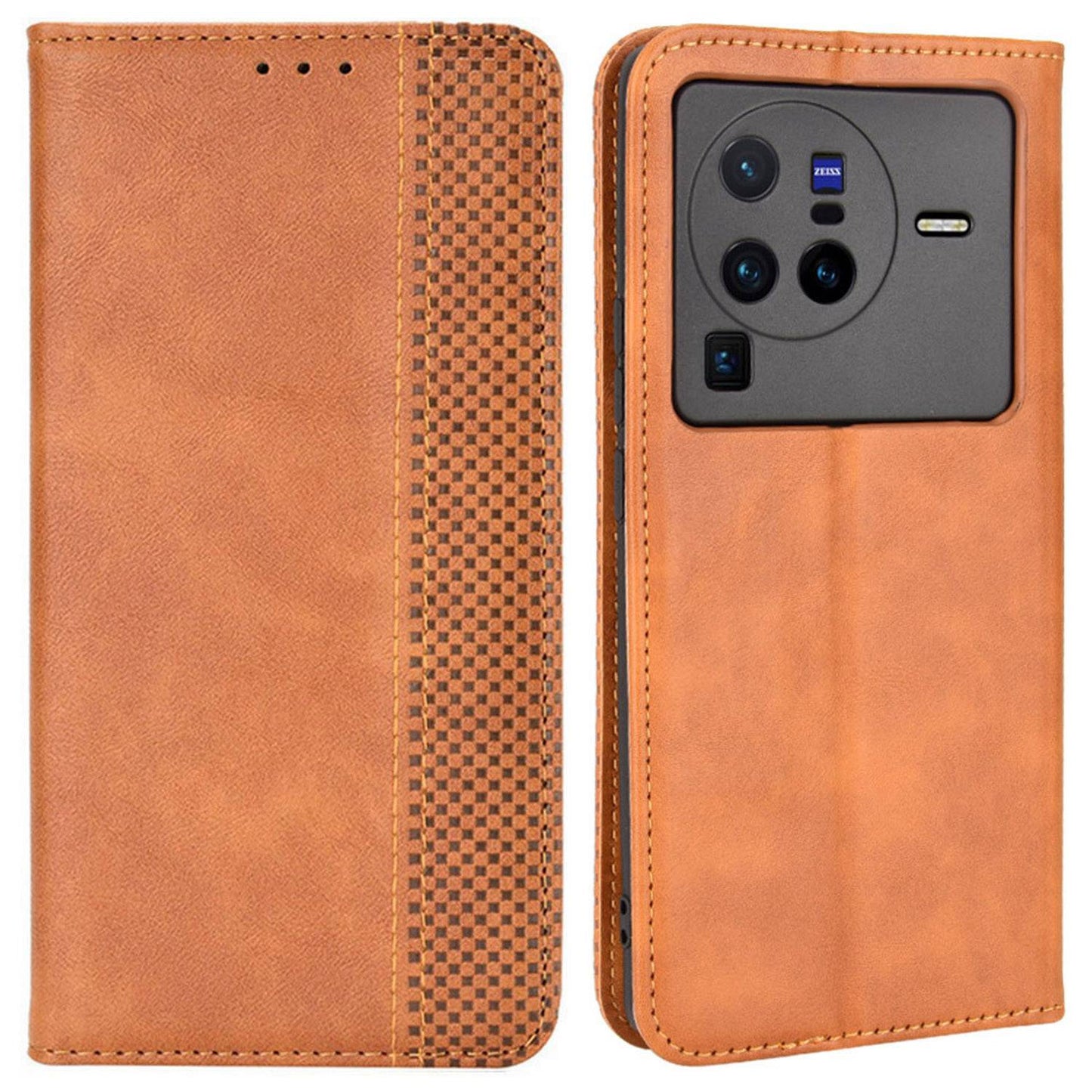 Retro Texture Anti-scratch Phone Case for vivo X80 Pro 5G, PU Leather Stand Wallet Magnetic Absorption Protective Cover