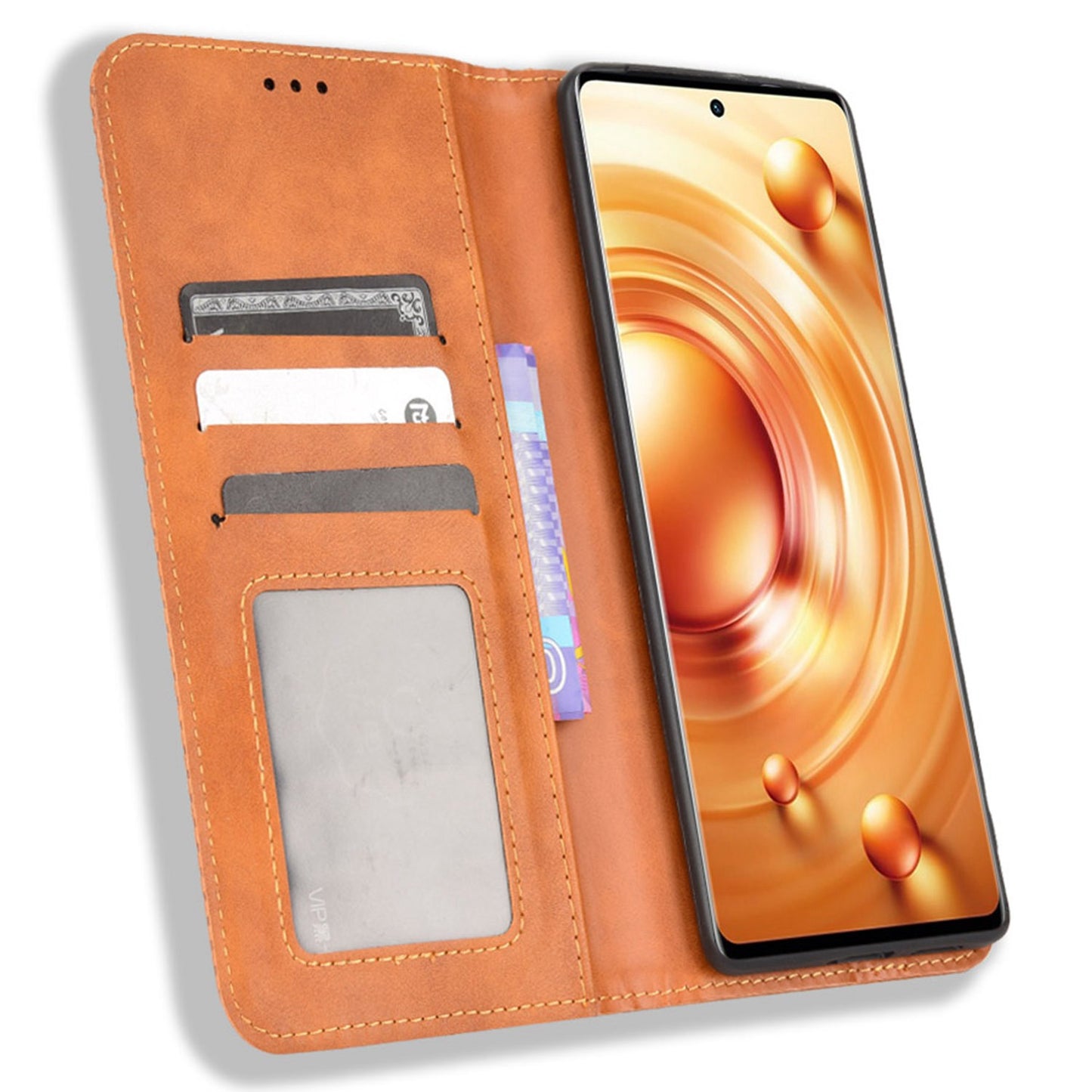Retro Texture Anti-scratch Phone Case for vivo X80 Pro 5G, PU Leather Stand Wallet Magnetic Absorption Protective Cover