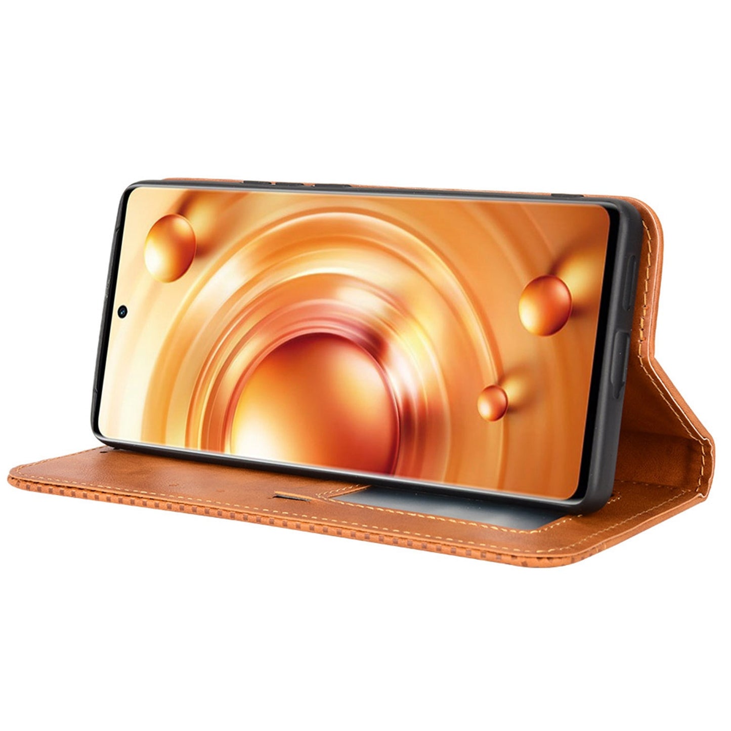 Retro Texture Anti-scratch Phone Case for vivo X80 Pro 5G, PU Leather Stand Wallet Magnetic Absorption Protective Cover