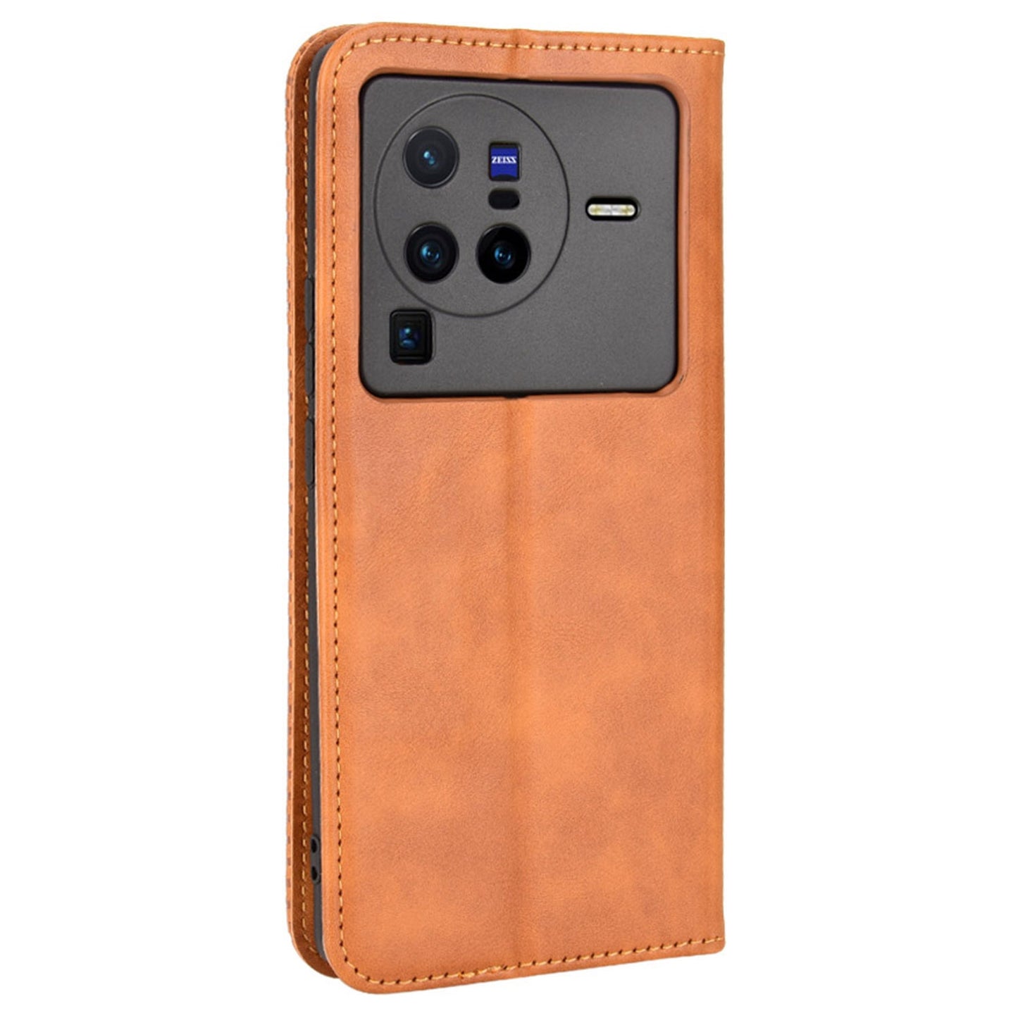 Retro Texture Anti-scratch Phone Case for vivo X80 Pro 5G, PU Leather Stand Wallet Magnetic Absorption Protective Cover