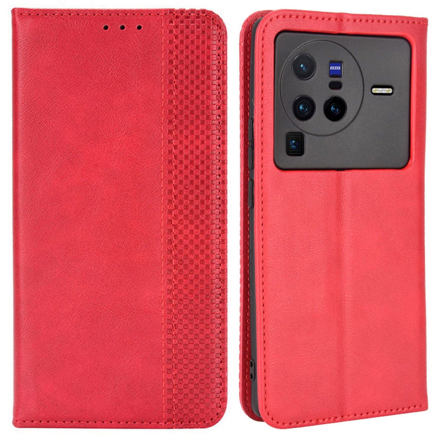 Retro Texture Anti-scratch Phone Case for vivo X80 Pro 5G, PU Leather Stand Wallet Magnetic Absorption Protective Cover