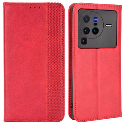 Retro Texture Anti-scratch Phone Case for vivo X80 Pro 5G, PU Leather Stand Wallet Magnetic Absorption Protective Cover