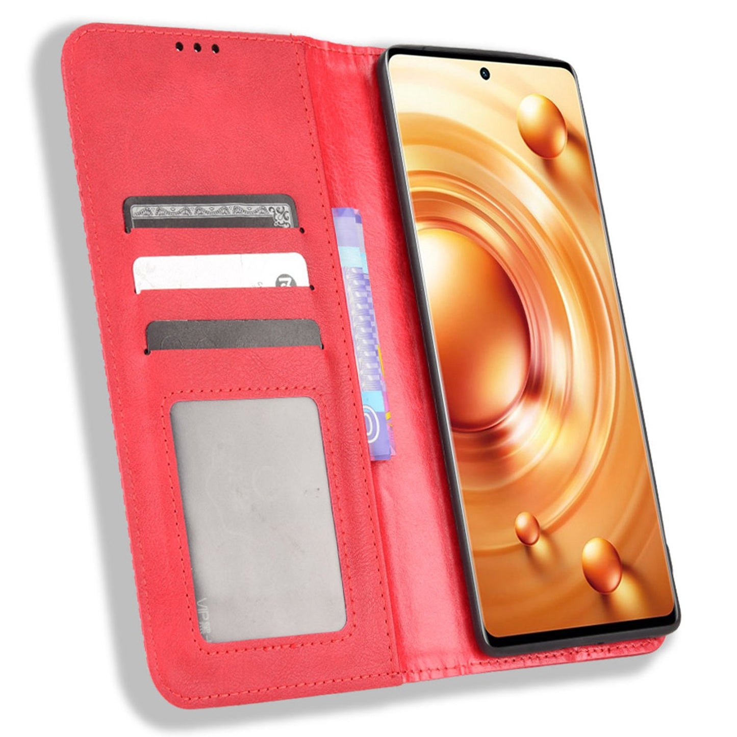 Retro Texture Anti-scratch Phone Case for vivo X80 Pro 5G, PU Leather Stand Wallet Magnetic Absorption Protective Cover