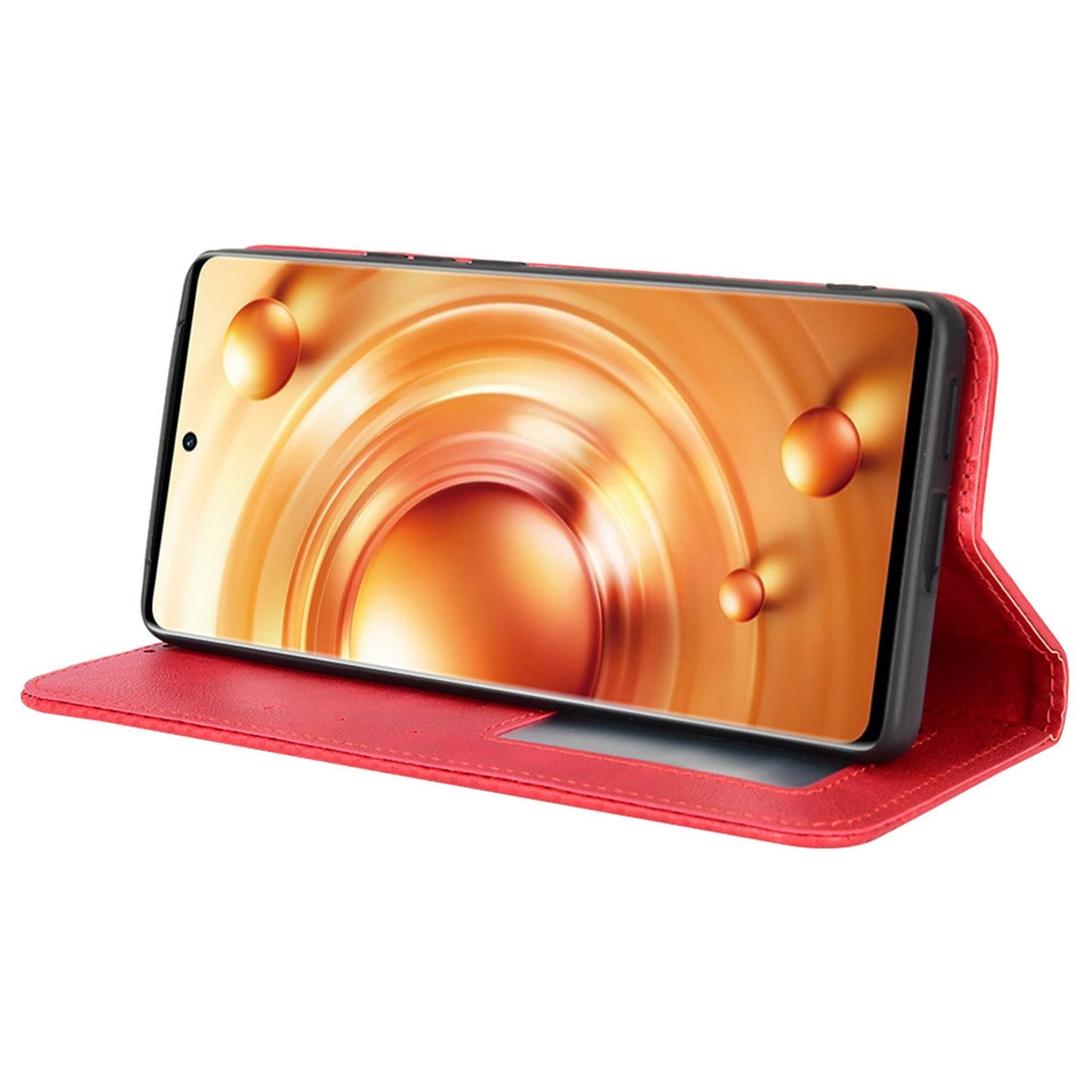 Retro Texture Anti-scratch Phone Case for vivo X80 Pro 5G, PU Leather Stand Wallet Magnetic Absorption Protective Cover