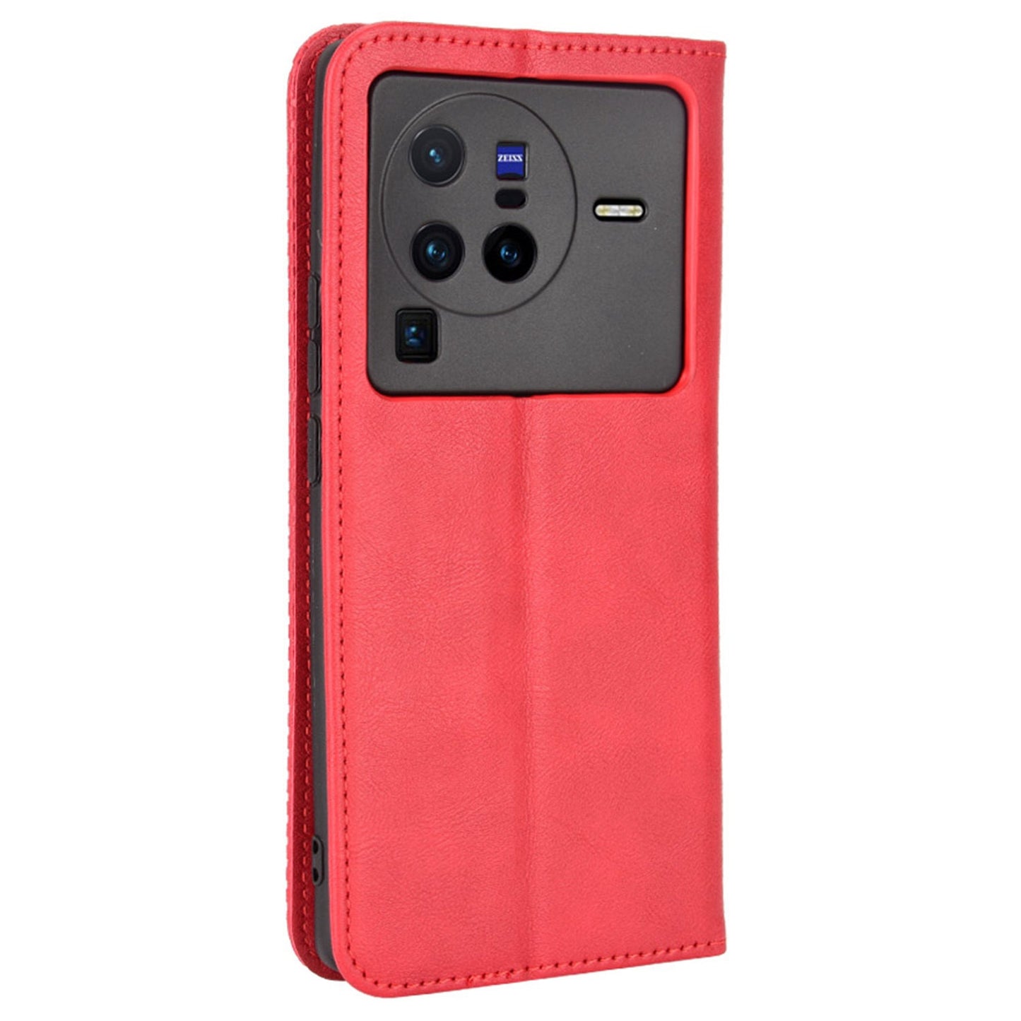 Retro Texture Anti-scratch Phone Case for vivo X80 Pro 5G, PU Leather Stand Wallet Magnetic Absorption Protective Cover