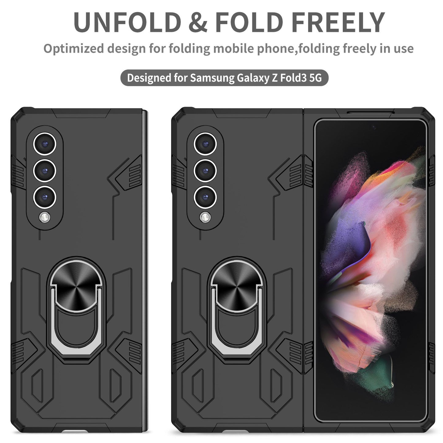 For Samsung Galaxy Z Fold3 5G Folding Phone Case PC+TPU Shockproof Kickstand Function Protective Cover