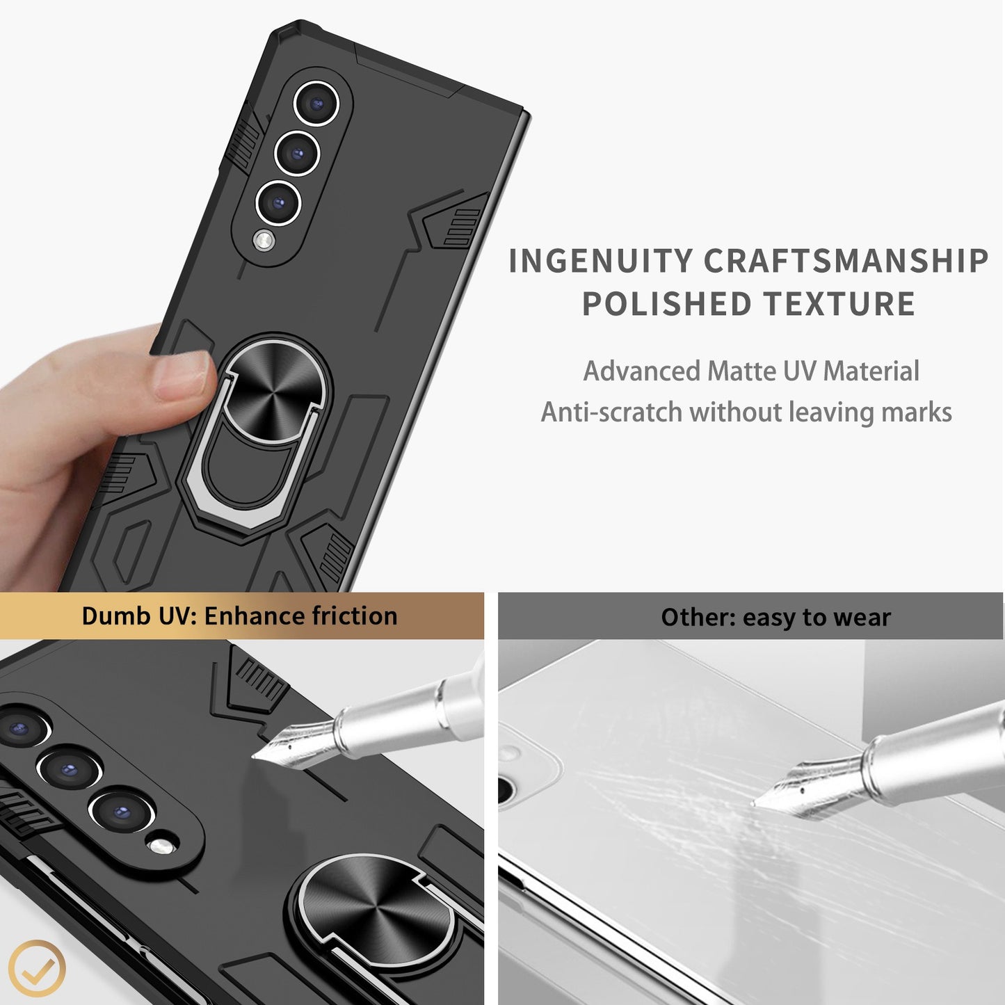 For Samsung Galaxy Z Fold3 5G Folding Phone Case PC+TPU Shockproof Kickstand Function Protective Cover