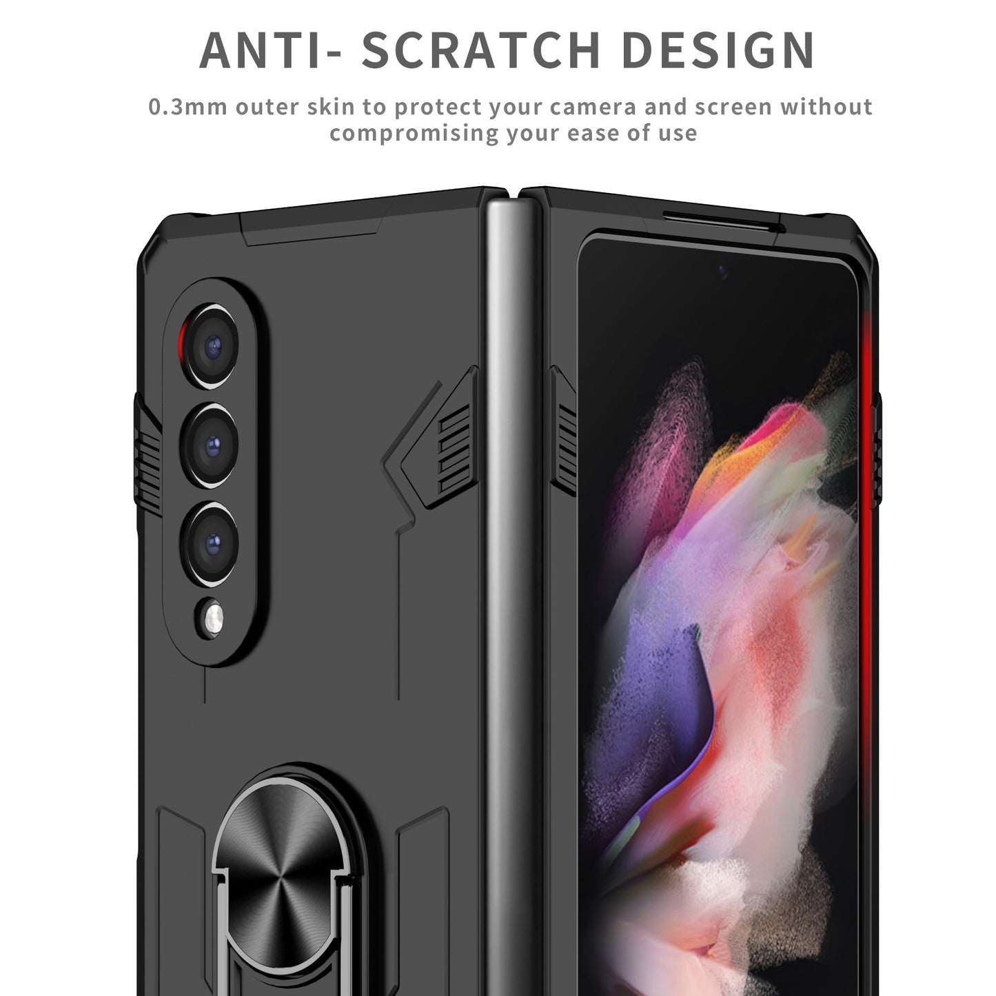 For Samsung Galaxy Z Fold3 5G Folding Phone Case PC+TPU Shockproof Kickstand Function Protective Cover