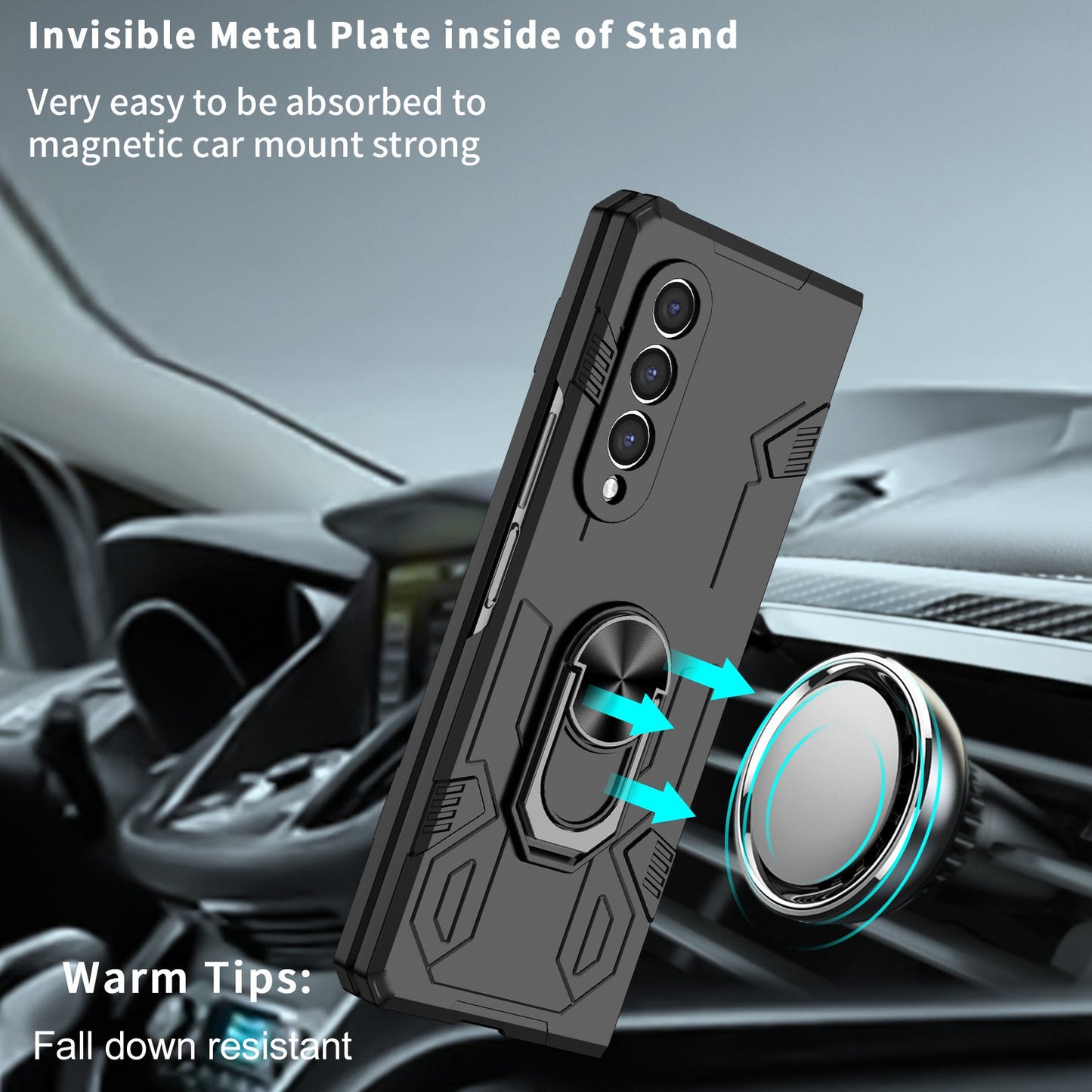For Samsung Galaxy Z Fold3 5G Folding Phone Case PC+TPU Shockproof Kickstand Function Protective Cover