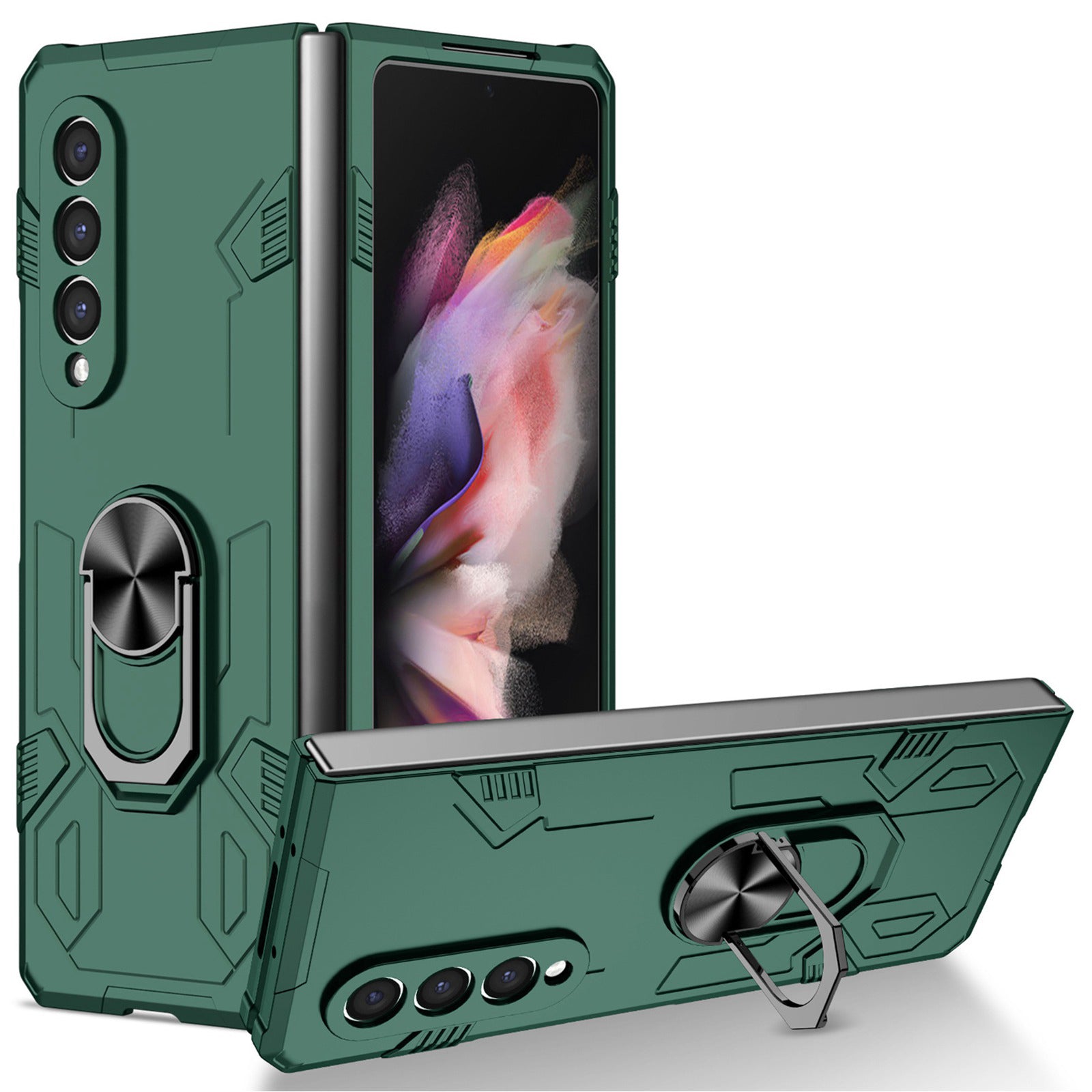 For Samsung Galaxy Z Fold3 5G Folding Phone Case PC+TPU Shockproof Kickstand Function Protective Cover