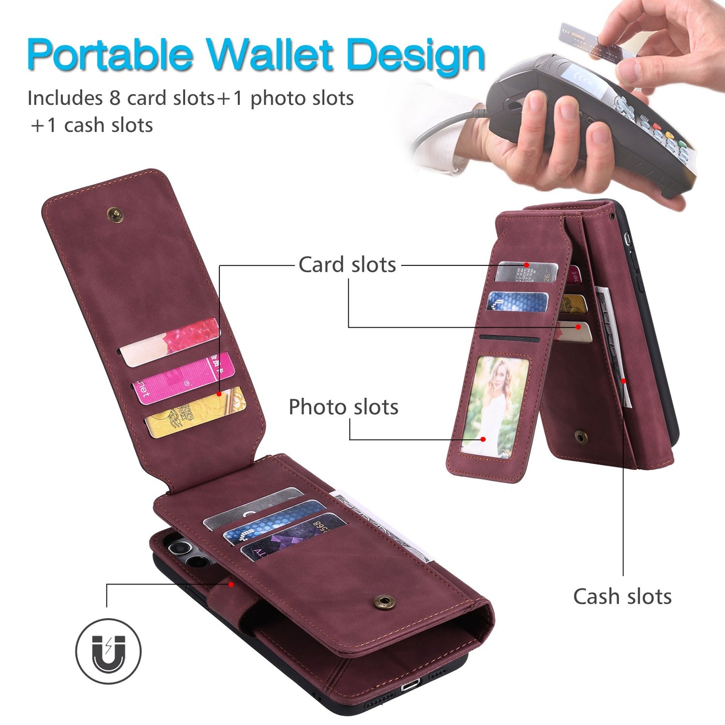 For iPhone 13 Pro 6.1 inch Drop Resistant Imprinted PU Leather Stand Cover with Multiple Card Slots and Cash Pocket